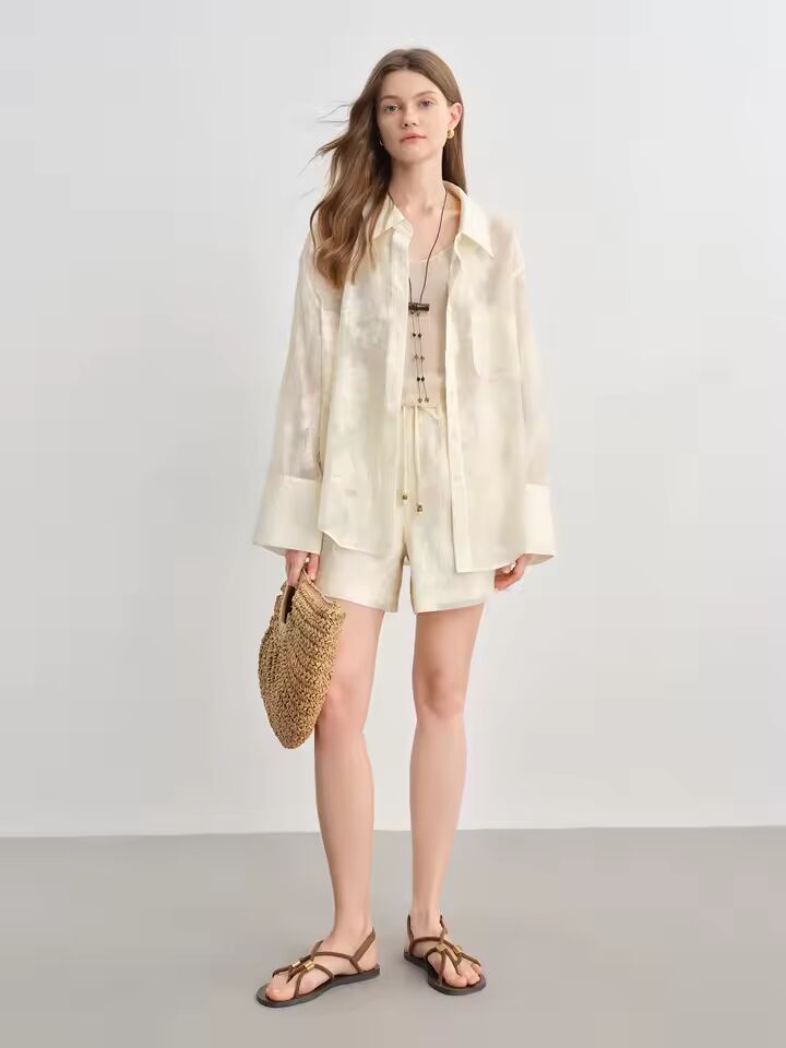 DUSHU Texture Jacquard Fashion Suit 2025 Summer Casual Print Cover Meat Slim Shirt Shorts 25DS82676+25DS82683