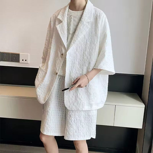 2025 Summer Fashionable Men's Outfits New Casual Solid Color Cardigans And Shorts Two Pieces Sets For Men Outdoor Vintage Suits