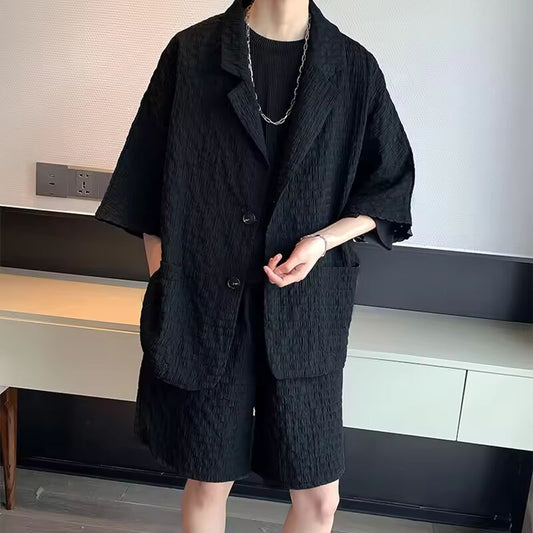2025 Summer Fashionable Men's Outfits New Casual Solid Color Cardigans And Shorts Two Pieces Sets For Men Outdoor Vintage Suits