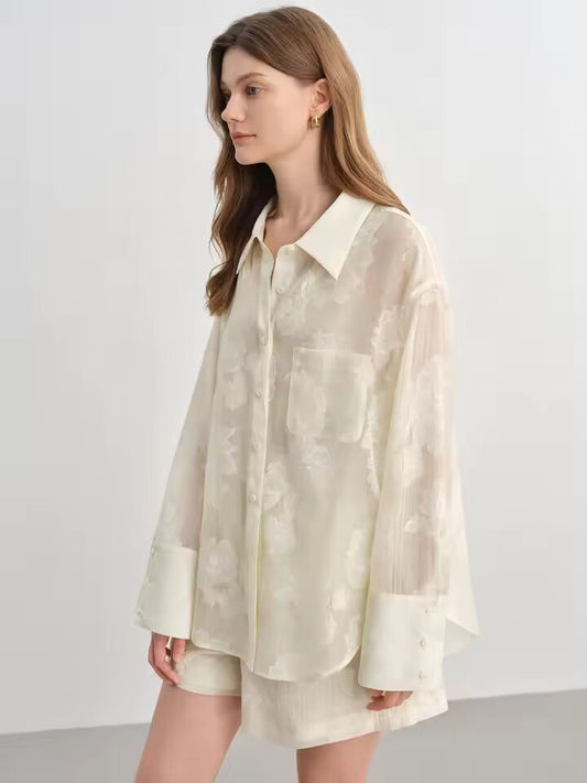 DUSHU Texture Jacquard Fashion Suit 2025 Summer Casual Print Cover Meat Slim Shirt Shorts 25DS82676+25DS82683